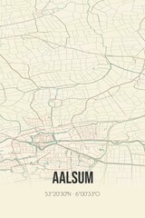 Aalsum, Fryslan vintage street map. Retro Dutch city plan.