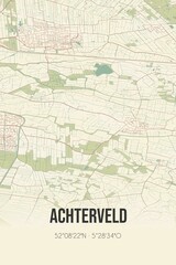Achterveld, Utrecht vintage street map. Retro Dutch city plan.