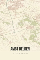 Fototapeta na wymiar Ambt Delden, Overijssel, Twente region vintage street map. Retro Dutch city plan.