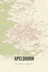 Apeldoorn, Gelderland, Veluwe region vintage street map. Retro Dutch city plan.