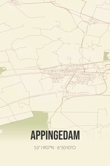 Appingedam, Groningen vintage street map. Retro Dutch city plan.