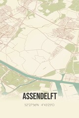 Assendelft, Noord-Holland, Randstad region vintage street map. Retro Dutch city plan.