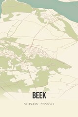 Fototapeta na wymiar Beek, Gelderland, Rivierenland region vintage street map. Retro Dutch city plan.