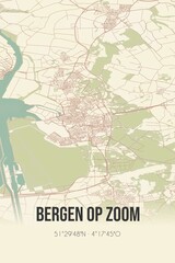 Bergen op Zoom, Noord-Brabant vintage street map. Retro Dutch city plan.