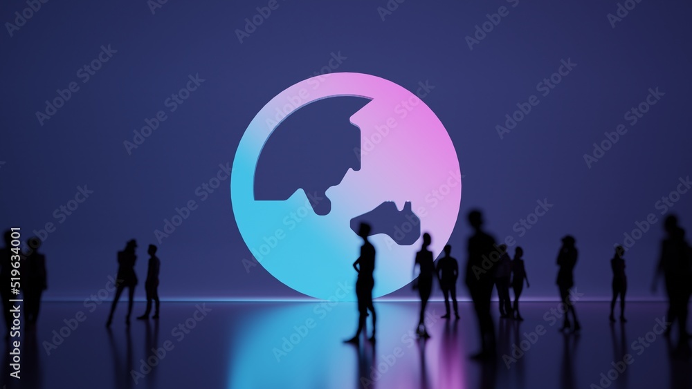 Poster 3d rendering people in front of symbol of globe asia on background