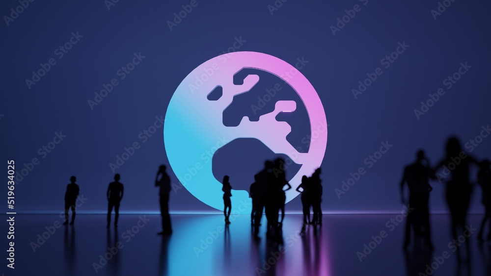 Poster 3d rendering people in front of symbol of globe europe on background