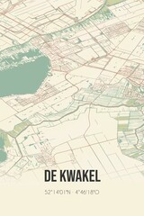 De Kwakel, Noord-Holland vintage street map. Retro Dutch city plan.