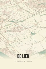 Fototapeta na wymiar De Lier, Zuid-Holland vintage street map. Retro Dutch city plan.