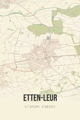 Etten-Leur, Noord-Brabant vintage street map. Retro Dutch city plan.