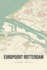 Europoort Rotterdam, Zuid-Holland, Randstad region vintage street map. Retro Dutch city plan.