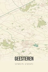 Fototapeta na wymiar Geesteren, Gelderland, Achterhoek region vintage street map. Retro Dutch city plan.