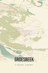 Groesbeek, Gelderland, Rivierenland region vintage street map. Retro Dutch city plan.