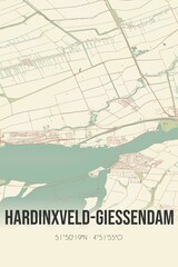Hardinxveld-Giessendam, Zuid-Holland vintage street map. Retro Dutch city plan.