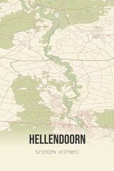Hellendoorn, Overijssel, Twente region vintage street map. Retro Dutch city plan.