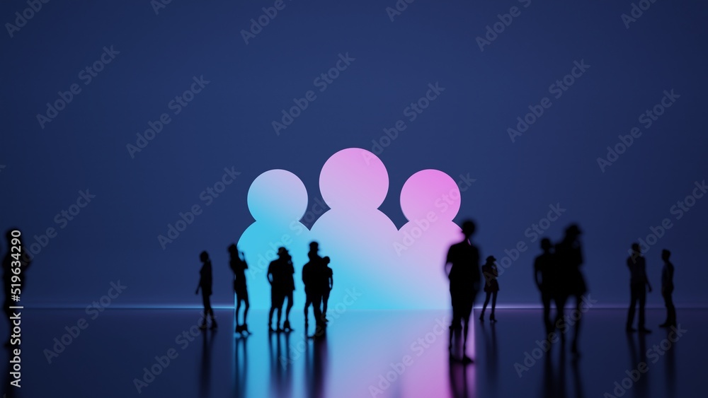 Poster 3d rendering people in front of symbol of group on background