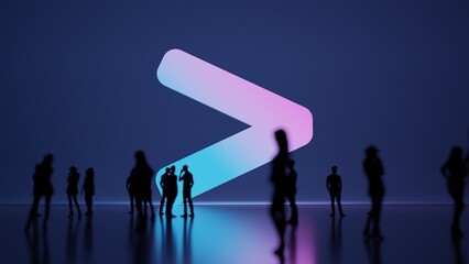 3d rendering people in front of symbol of greater than on background