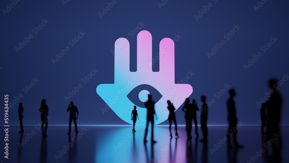 Poster 3d rendering people in front of symbol of hamsa on background