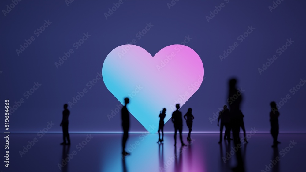 Poster 3d rendering people in front of symbol of heart on background