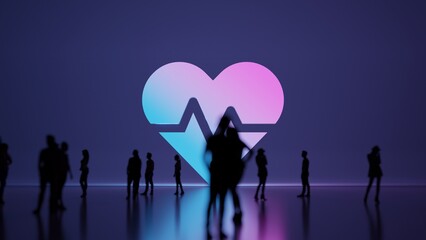 3d rendering people in front of symbol of heartbeat on background