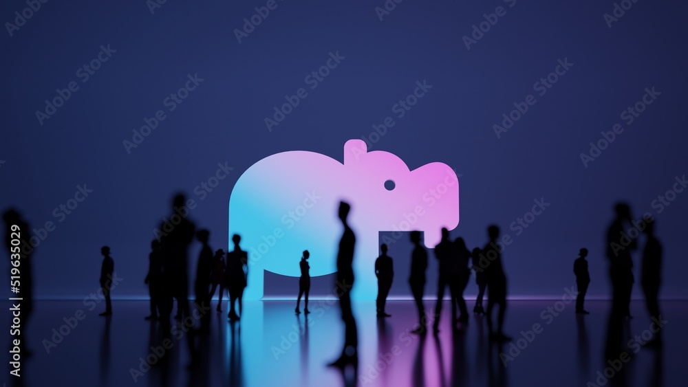 Poster 3d rendering people in front of symbol of hippo on background