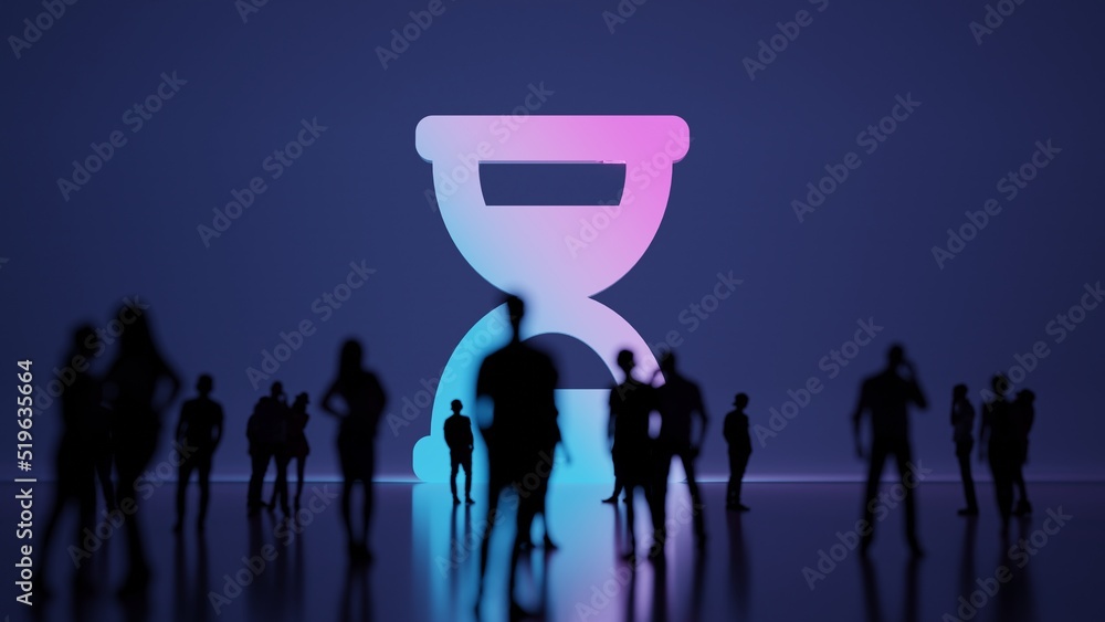 Poster 3d rendering people in front of symbol of hourglass half on background