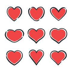 Hand drawn heart icons. Heart doodle collection for valentine's day. Wedding and love decoration elements.
