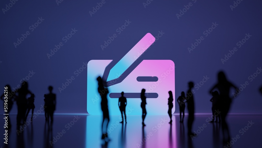 Poster 3d rendering people in front of symbol of cheque on background