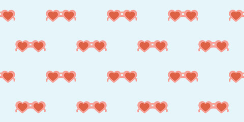 Fototapeta na wymiar Simple cute retro illustration print. 60s inspired 90s 2000s Y2K style seamless pattern. Small scale heart shaped sunglasses. Girly summer beach wallpaper background design. Vector. 