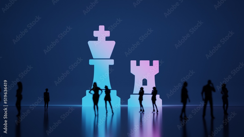 Aufkleber 3d rendering people in front of symbol of chess on background