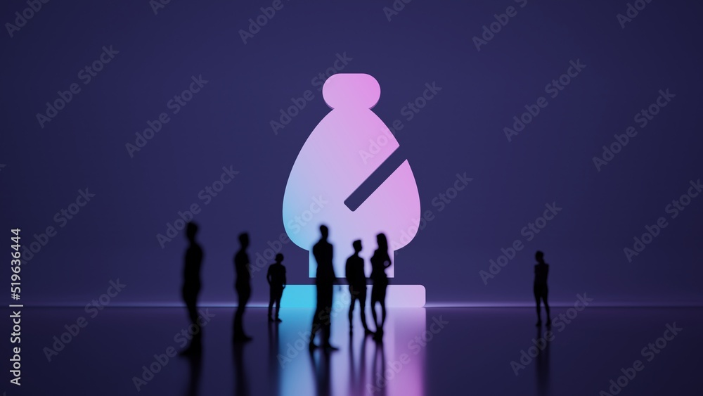 Poster 3d rendering people in front of symbol of chess bishop on background