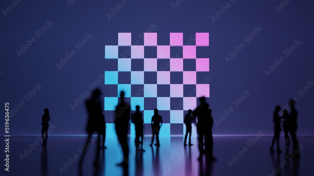 Poster 3d rendering people in front of symbol of chess board on background
