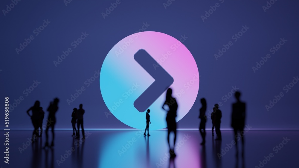 Aufkleber 3d rendering people in front of symbol of chevron circle right on background