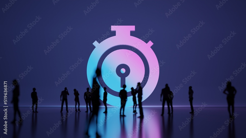 Poster 3d rendering people in front of symbol of chronometer on background
