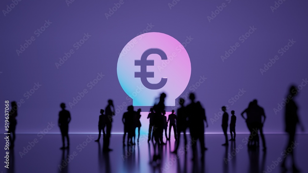 Poster 3d rendering people in front of symbol of idea on background