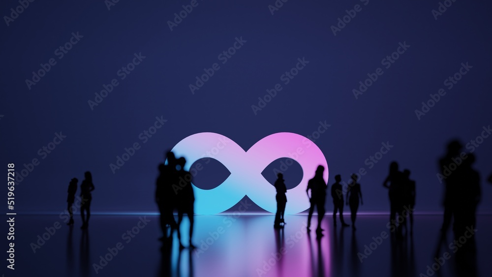 Poster 3d rendering people in front of symbol of infinity on background