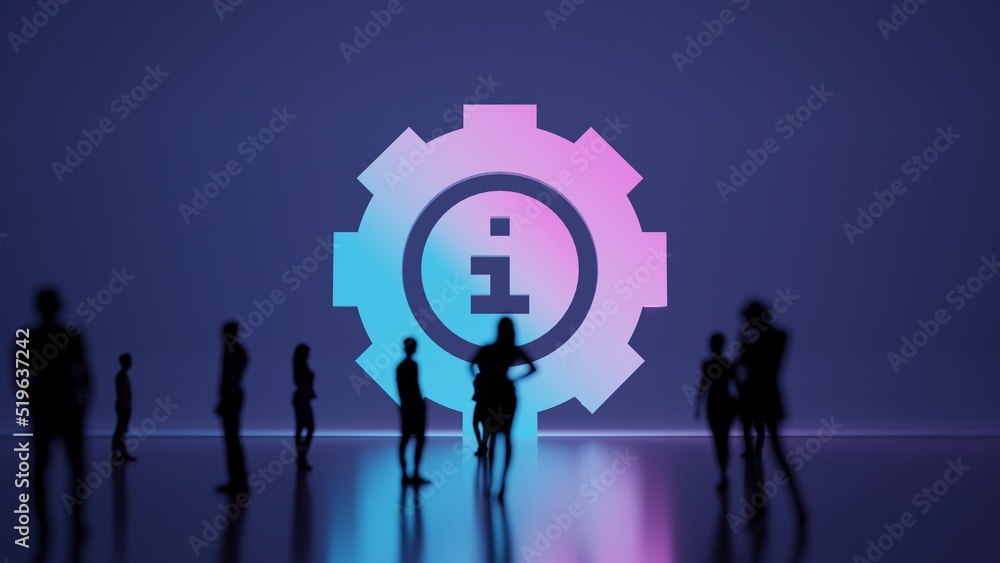 Poster 3d rendering people in front of symbol of info on background