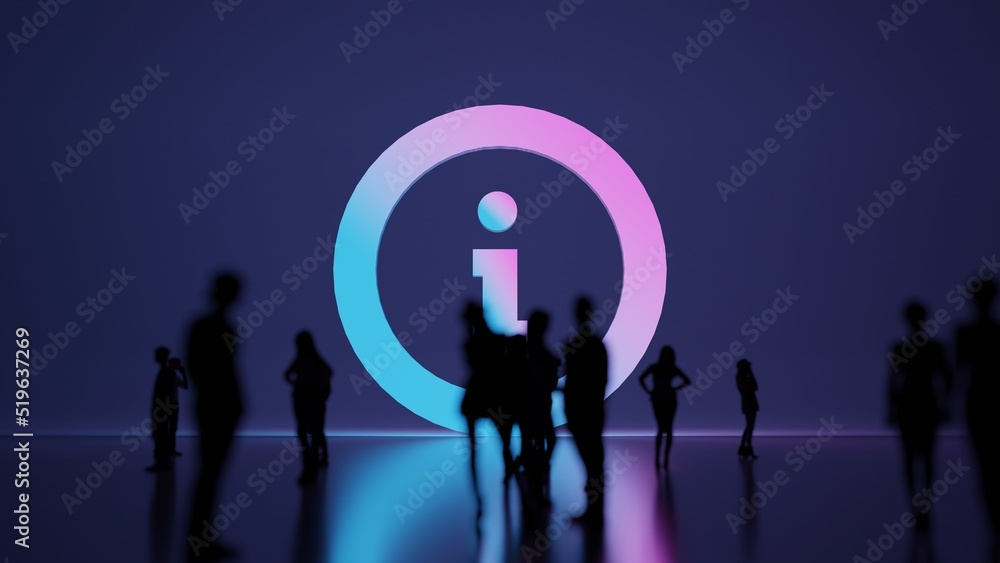 Poster 3d rendering people in front of symbol of info on background