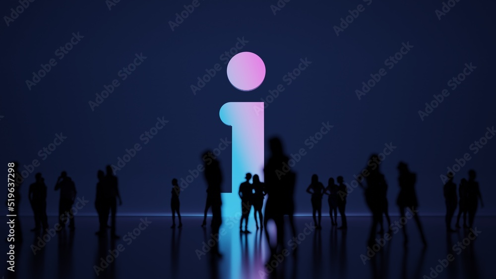 Poster 3d rendering people in front of symbol of info on background