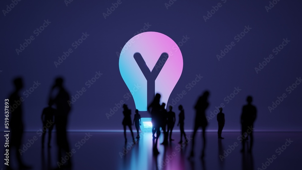 Poster 3d rendering people in front of symbol of light bulb on background
