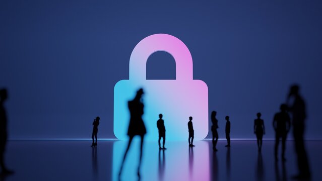 3d rendering people in front of symbol of lock on background