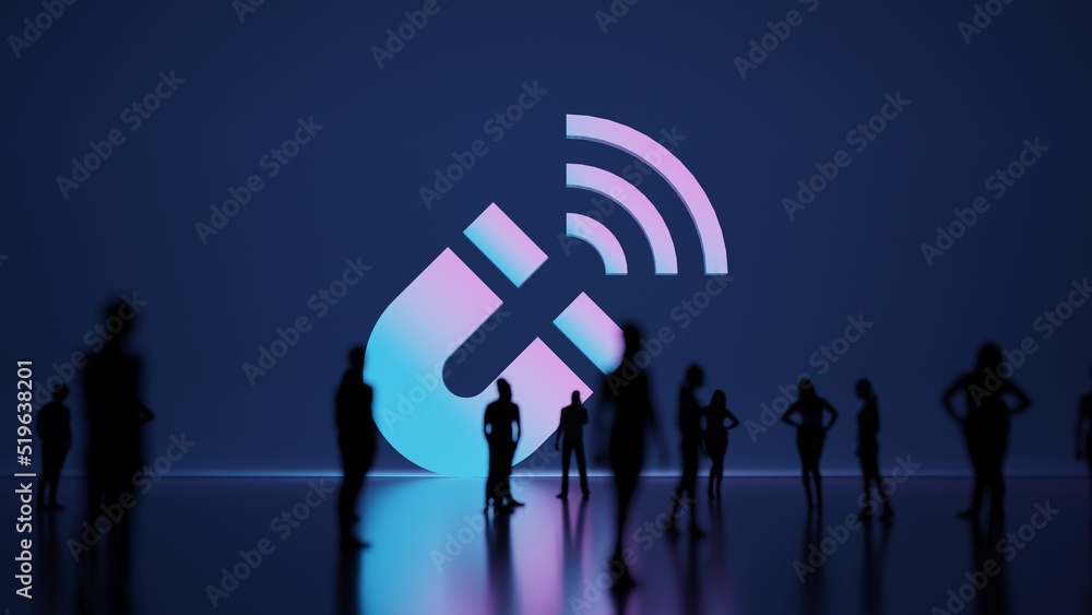 Poster 3d rendering people in front of symbol of magnet on background