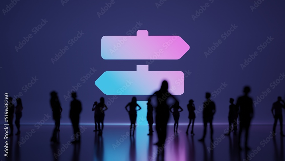 Poster 3d rendering people in front of symbol of map signs on background