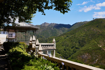 Sao Bento (Portugal), June 27, 2022. Rooftops. Roof of buildings and a music box. This town is located in the Sierra de Ger&ecirc;s.
