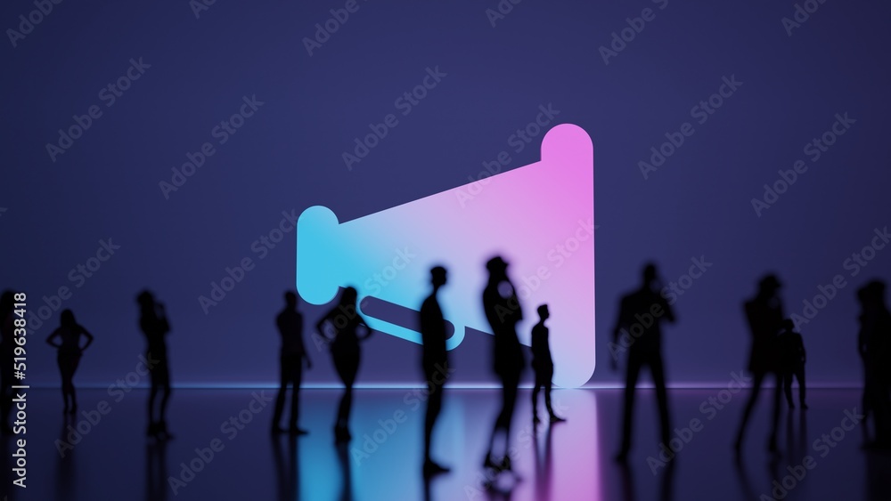 Poster 3d rendering people in front of symbol of megaphone on background