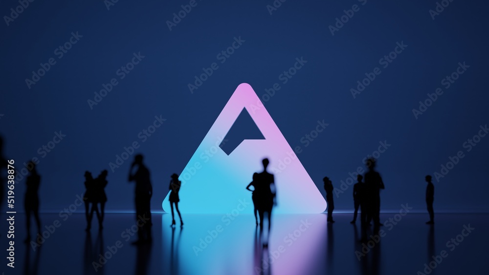 Poster 3d rendering people in front of symbol of mountain on background