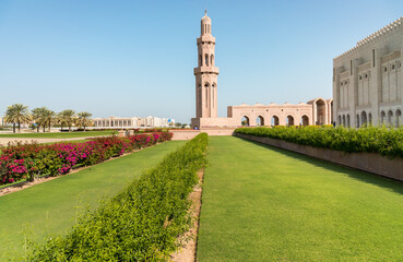 Fototapeta premium Minaret of the Sultan Qaboos Grand Mosque in Muscat, Oman, Middle East