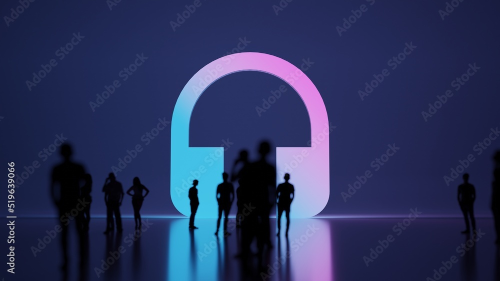 Poster 3d rendering people in front of symbol of music01 on background