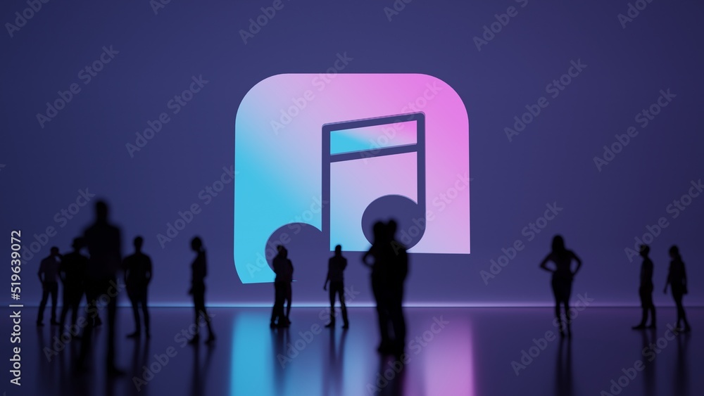 Poster 3d rendering people in front of symbol of music player on background