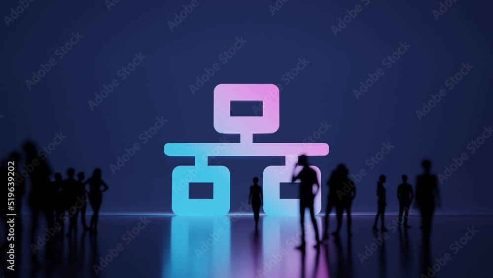 Poster 3d rendering people in front of symbol of network wired on background