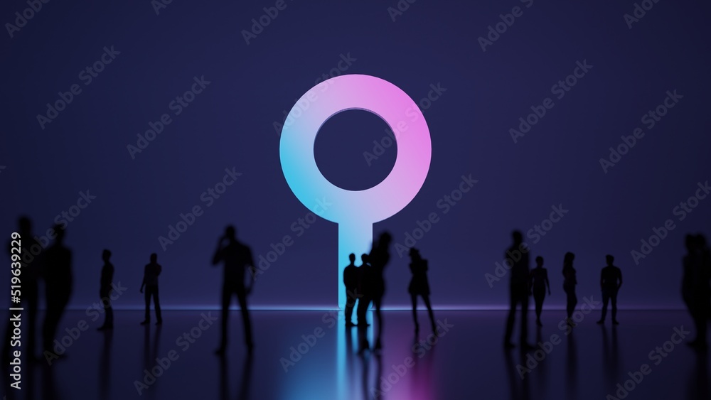 Poster 3d rendering people in front of symbol of neuter on background